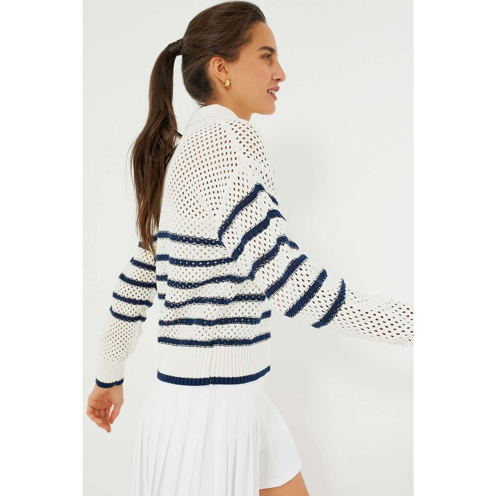 TNUCK SPORT White Stripe Mesh Fischer Sweater Size S NWT Retail $128 Tuckernuck - Picture 4 of 7
